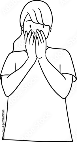 Illustration of Woman with Hands Over Mouth