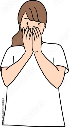 Illustration of Woman with Hands Over Mouth