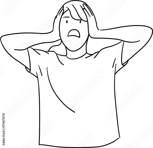 Illustration of Woman with Hands on Head in Distress
