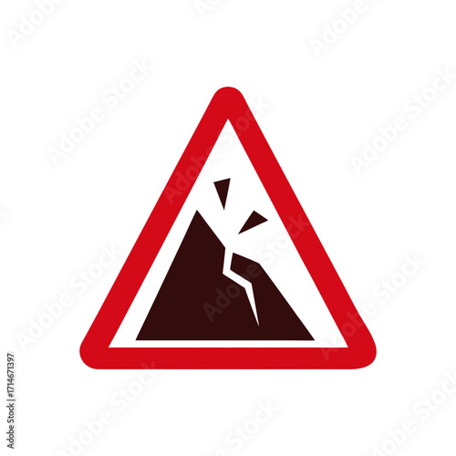 Falling rocks caution sign mountain danger vector illustration for road safety alert