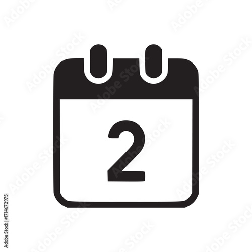Vector art of calendar with number two icon symbol of date, day, or event minimalist design for user interface and graphic design projects perfect for scheduling and planning