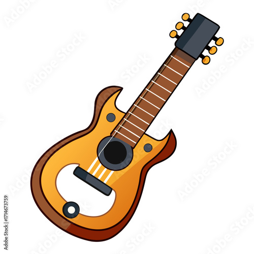 Cartoon acoustic guitar illustration with glossy wood finish  