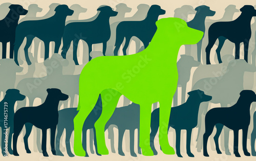 Green silhouette of dog. Care and protection of homeless animals.