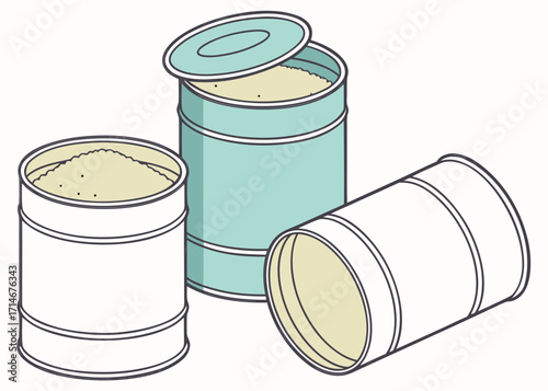 Three cans of dry goods in an isometric view