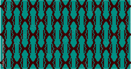 Teal and black bold seamless pattern with angular motifs for modern decorative designs.