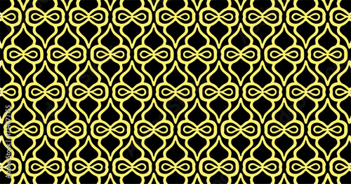 Yellow and black infinity loop seamless pattern for bold and dynamic decorative backgrounds.