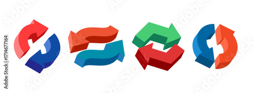 Transfer 3D Arrows Switch Icons Set. Spin Reverse Exchange Arrow Spin Shapes. Recycle Transfer Flip Concept. Refresh and Restart Swap Cycle Symbols Collection. Rotation Illustrations. Isolated