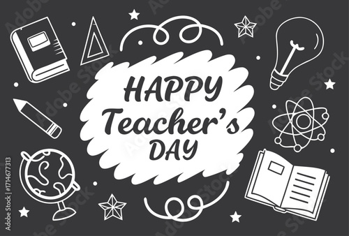 Happy teacher s day chalkboard doodle art with school supplies
