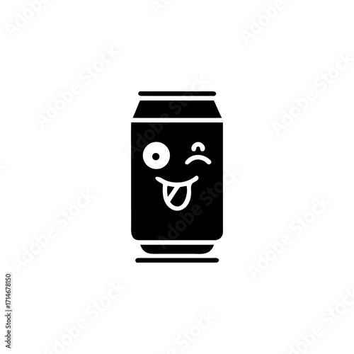 Funny cartoon soda can with a winking face and sticking out tongue