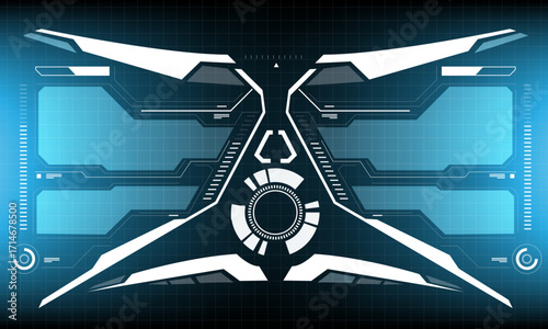 HUD sci-fi interface screen view white circular geometric design virtual futuristic technology creative display on blue vector