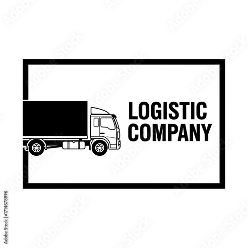 Black and White Logistic Company Truck Logo Inside a Rectangular Frame