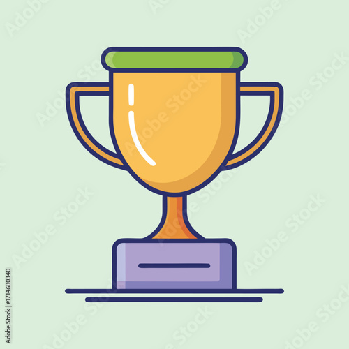 Illustration of a colorful and cheerful golden trophy on a light green background