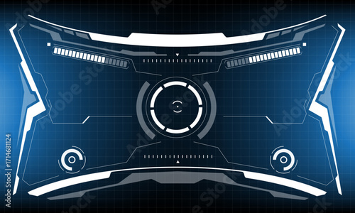 HUD sci-fi interface screen view white circular geometric design virtual futuristic technology creative display on blue vector