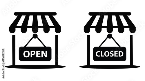 Open and closed storefront signs illustration