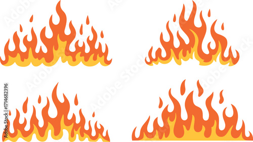 Vector Illustration of Stylized Fire Flames with Bright Orange, Yellow, and Red Colors, Perfect for Backgrounds, Icons, and Graphics Design Projects