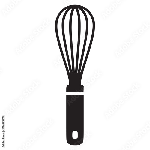 Illustration of a dark blue whisk, perfect for mixing, blending, and whipping ingredients, showcasing its simple design and functionality in culinary tasks