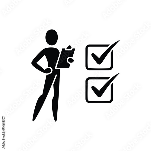Checklist Icon Vector Illustration with Person and Tick Marks