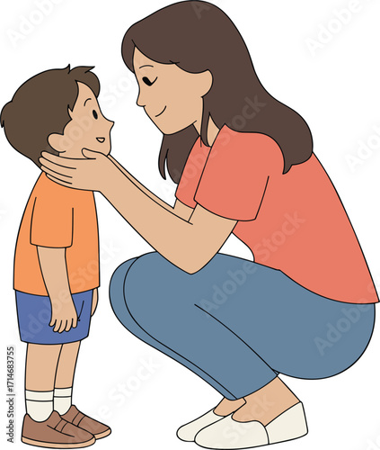 Mother comforting child, emotional parenting moment, family love, gentle interaction, caring relationship, vector illustration, isolated background, warm affection, parent child bonding