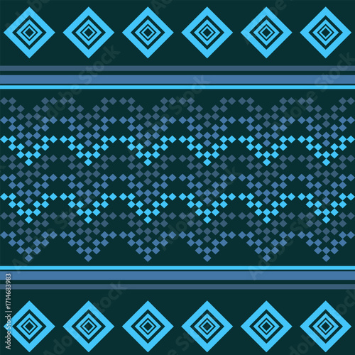 Ethnic zigzag teal green fresh modern pattern seamless poster art