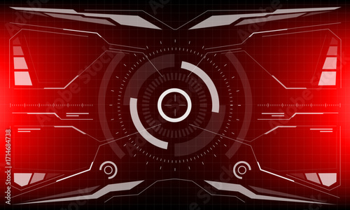 HUD sci-fi interface screen view white circular geometric design virtual futuristic technology creative display on red vector