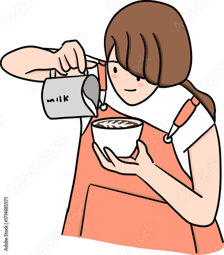 A female barista do art Latte illustration