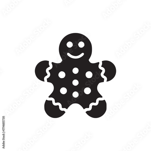 Illustration of a gingerbread man, the simple, minimalist design features a dark silhouette against a clean backdrop, perfect for conveying holiday cheer and festive spirit