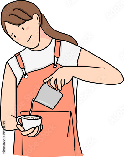 a female barista pouring milk illustration