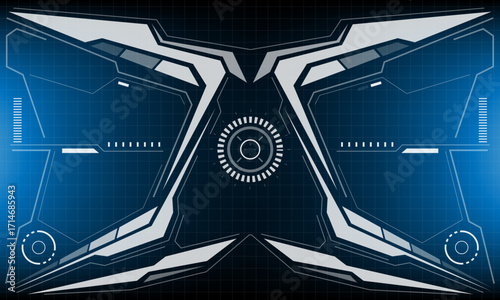 HUD sci-fi interface screen view white circular geometric design virtual futuristic technology creative display on blue vector