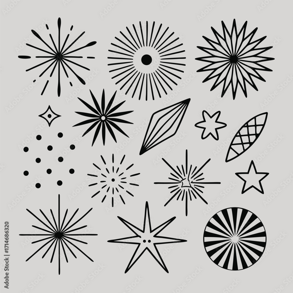 Obraz premium Starburst and Sunburst Collection Vintage Starburst Set 