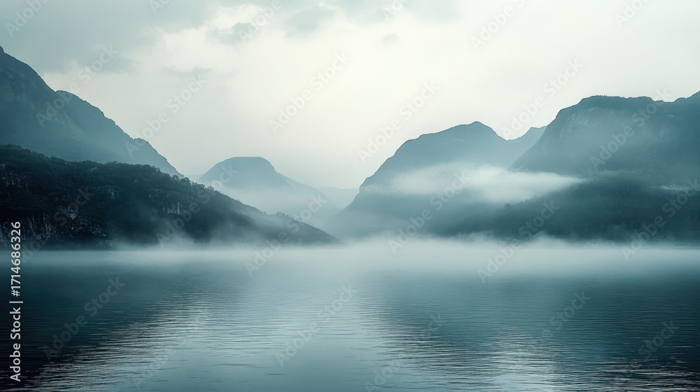 Fototapeta premium Misty mountain lake landscape