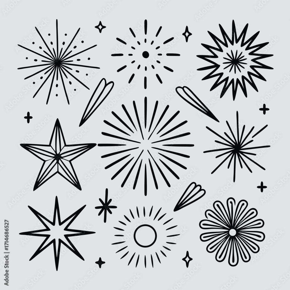 Obraz premium Starburst and Sunburst Collection Vintage Starburst Set 