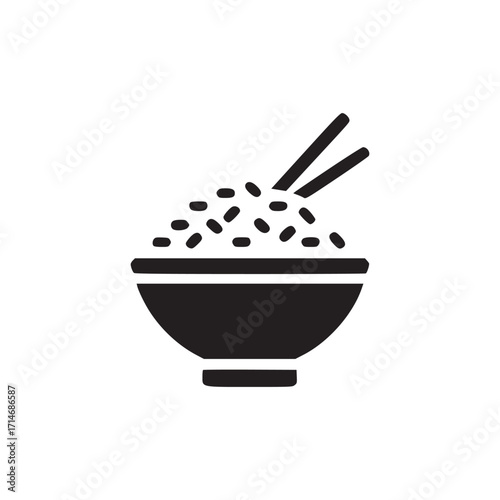Vector art of minimalist rice bowl icon a simple and clean design of a rice bowl with chopsticks, perfect for foodrelated projects, restaurant menus, or culinary illustrations