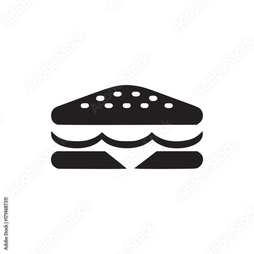 Vector art of minimalist burger icon simple vector illustration of a hamburger with cheese and sesame seeds on a bun, perfect for fast food menus, restaurant logos, or foodrelated designs