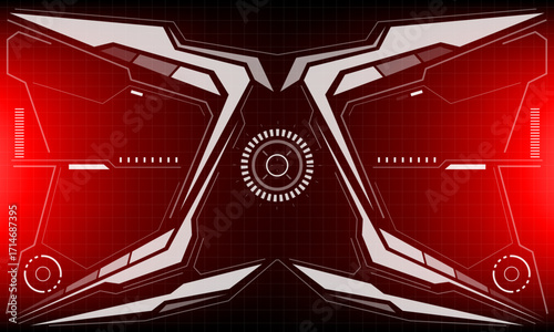 HUD sci-fi interface screen view white circular geometric design virtual futuristic technology creative display on red vector