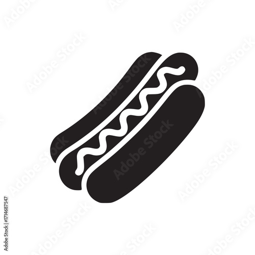 Vector art of minimalist hot dog icon simple vector illustration of a sausage in a bun with mustard, perfect for fast food menus, restaurant logos, or foodrelated designs