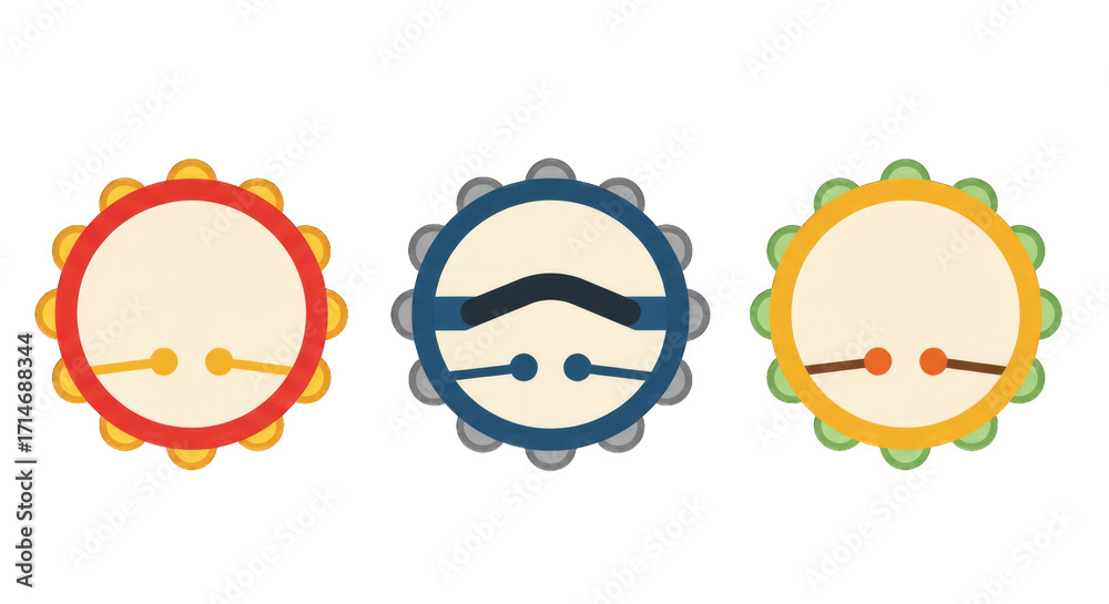 Illustration set of tambourines in flat design style, PNG background. Illustration set of tambourines in flat design style, PNG background.