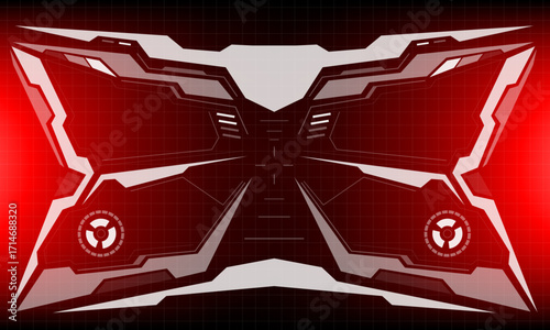 HUD sci-fi interface screen view white circular geometric design virtual futuristic technology creative display on red vector