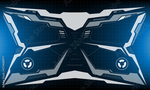 HUD sci-fi interface screen view white circular geometric design virtual futuristic technology creative display on blue vector