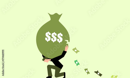 Money falling from money bag debt concept illustration 