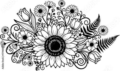 Floral Arrangement Black and White