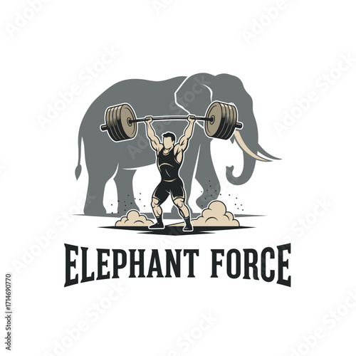  elephant weight, weight lifting, strength, workout athlete  barbell heavy bodybuilder strong, design illustration