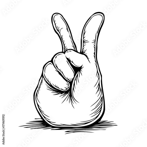 Elegant line art depicting a hand making a peace sign conveys optimism hope and positivity for