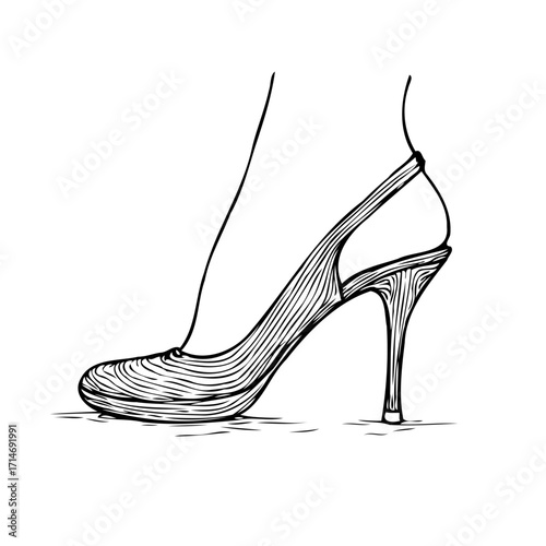 Elegant line art illustration showcasing a fashionable high heel shoe design with sophisticated