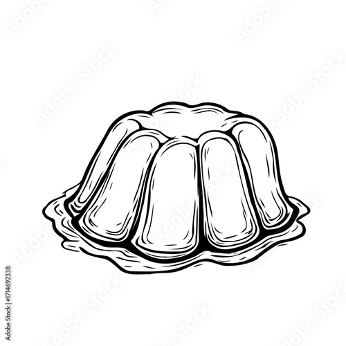 Elegant monochrome depiction of gelatin dessert highlighting its smooth texture and classic shape