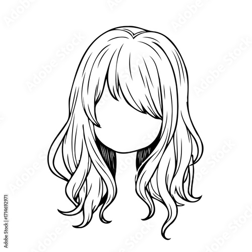 Elegant shoulder-length wavy hairstyle with outlined drawing showing flow and bounce to illustrate
