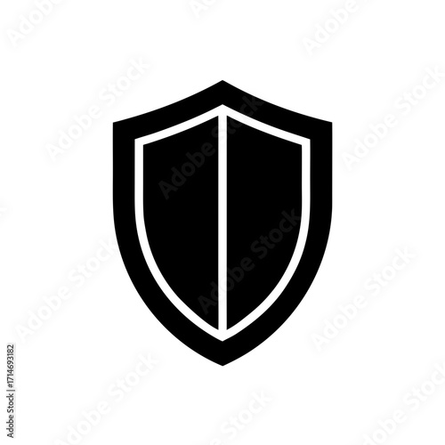 Simple black shield icon on transparent background silhouette