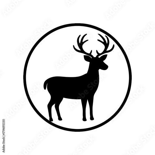 Silhouette deer in circle on transparent background