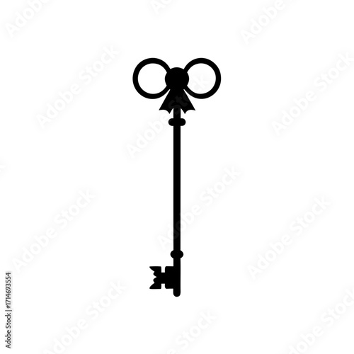 Ornate key with bow detail on transparent background silhouette