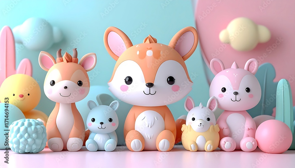 Fototapeta premium Cute animal figurines in pastel colors