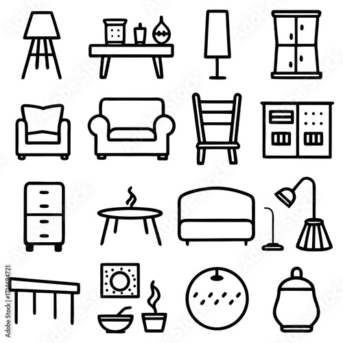Set of modern furniture and home decor icons